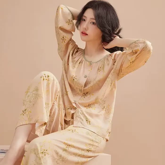 Pyjamas Femme nouvelle impression à manches longues pantalon ensemble élégant vêtements de nuit en coton femmes