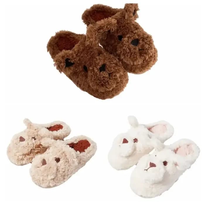 Kawaii hiver chien pantoufles doux anti-dérapant dessin animé fourrure
