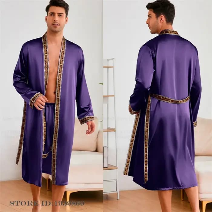 Printemps été hommes Robe longue ensemble short et haut Pyjamas soyeux Satin Kimono peignoir Robe am
