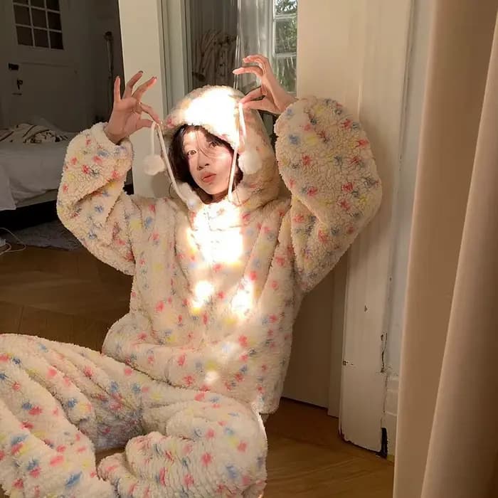 Pyjama en molleton de corail pour femme, ensemble de vêtements de détente à capuche en flanelle à po