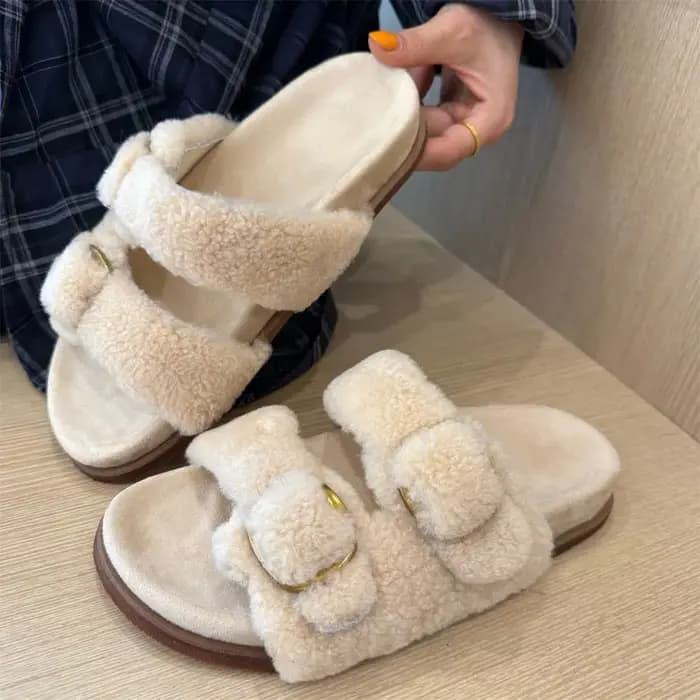 Sandales en fourrure de laine pour femmes