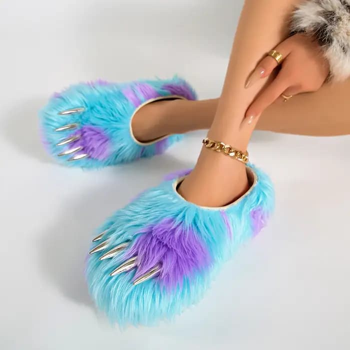 Pantoufles Y2K à griffes de monstre en peluche