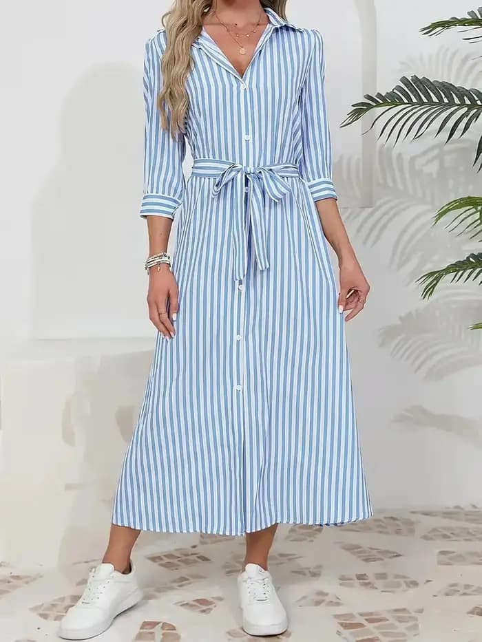 Robe chemise rayée à manches courtes