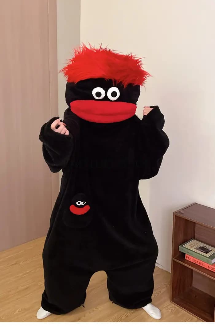 Pyjama Combinaison Monstre à Grande Bouche en Polaire Corail Épaisse pour Adultes