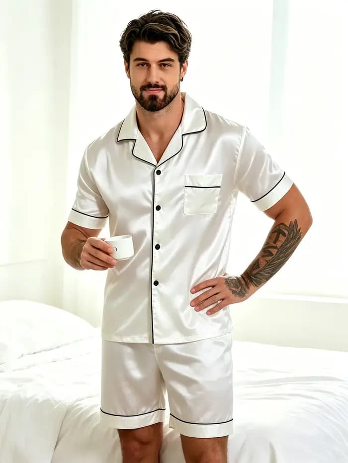 Ensemble de pyjama pour homme en satin à rayures imprimées