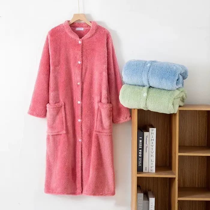Automne hiver femmes chaud polaire Robe dames doux peignoir femme à manches longues