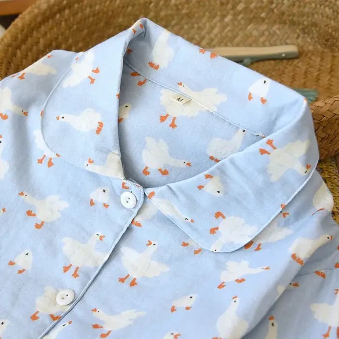 2025 femmes printemps nouveau pyjama ensemble 100% coton crêpe col doux à manches longues deux pièces vêtements de
