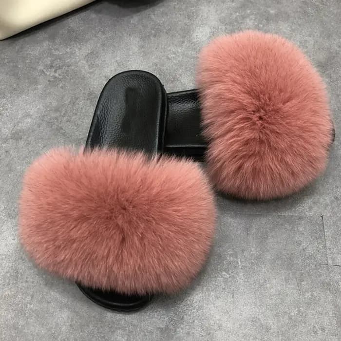 Pantoufles en fourrure de renard véritable pour femmes