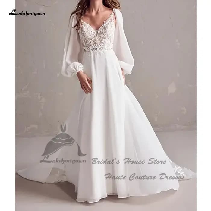 Yanshmigown-Robe de Mariée Élégante en Dentelle à Manches sulf
