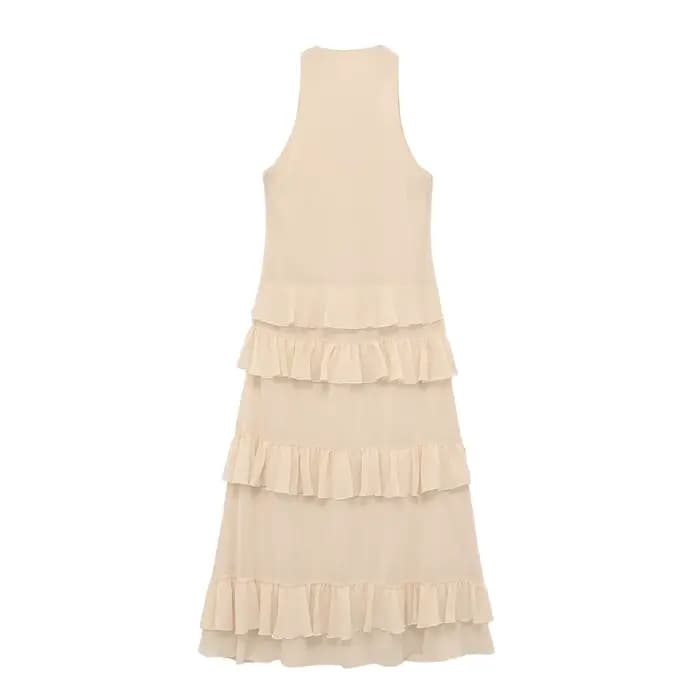 Robe midi élégante beige pour femme