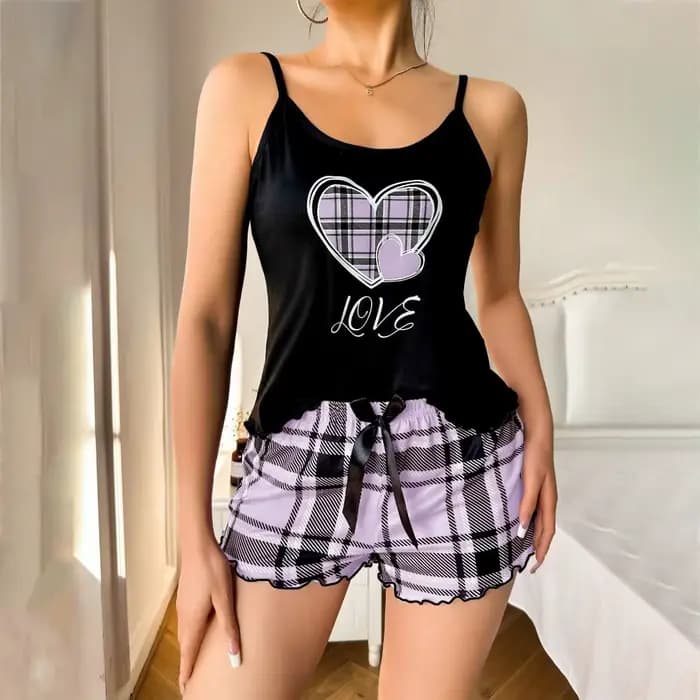 Ensemble de pyjama pour femmes Fashion Love Heart, nœud papillon, vêtements de maison, pyjama deux p