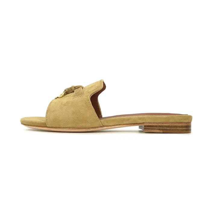 Pantoufles plates en daim de mouton pour femmes