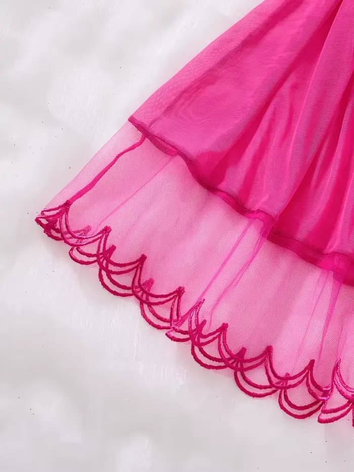 Robe de nuit pour femme en tulle rouge rose