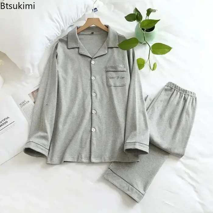 Nouveau 2026 hommes décontracté doux coton pyjama ensembles printemps automne confortable à manches longues respirant