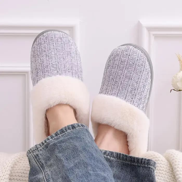 Comwarm hiver chaud tricot maison pantoufles pour femmes confortable laine doublé Chenille