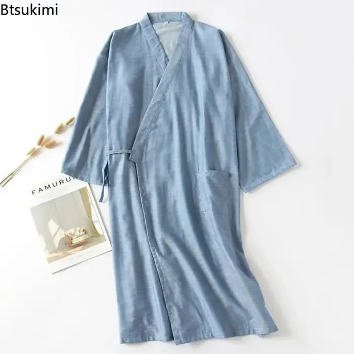Peignoir Kimono Homme 2026 en Coton Double Gaze 100% Léger pour Couple