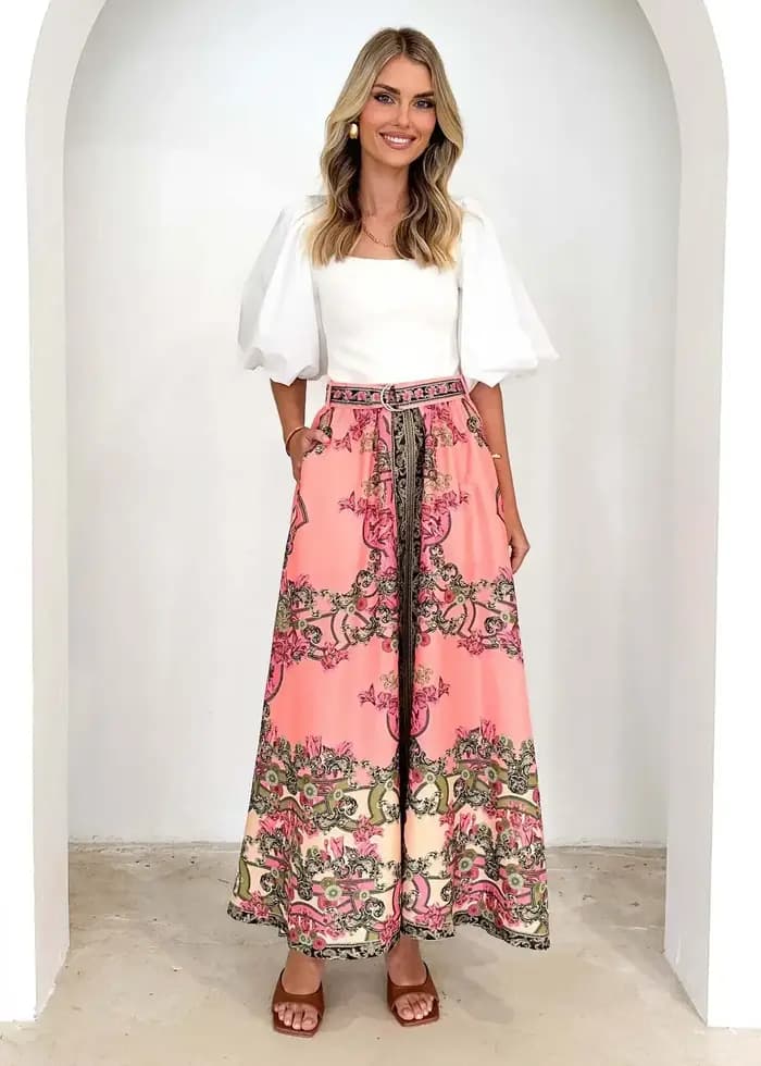 Jupe habillée femme 2025 printemps/été nouvelle mode imprimé jupe mi-longue Style ethnique jupe long
