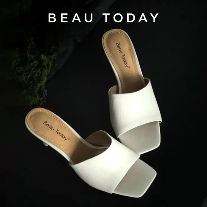 BEAUTODAY pantoufles élégantes femmes en cuir de veau couleur unie bout carré talons fins dames chaussures de plein air à la main 35110