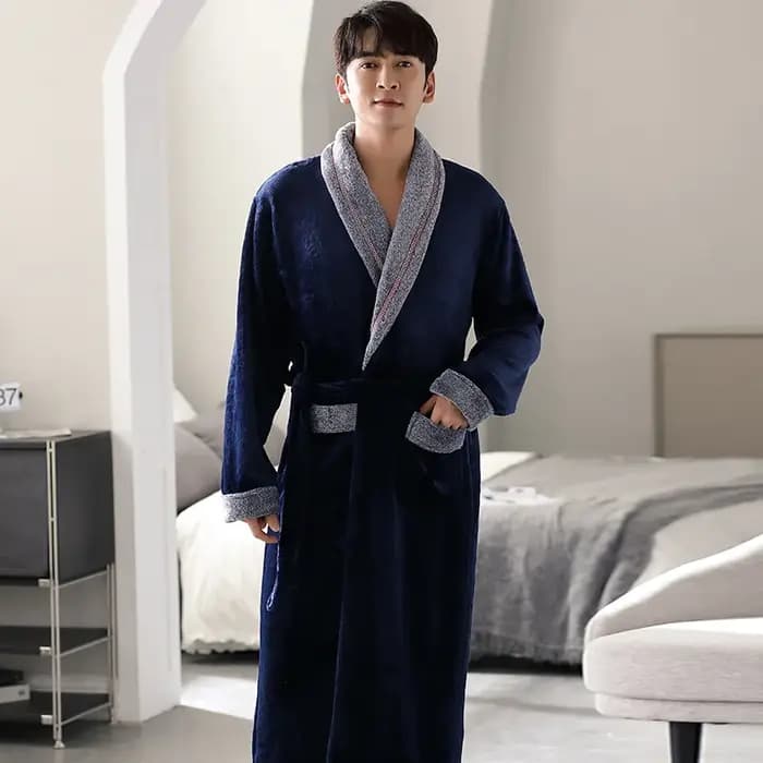Haute qualité hommes Robe de bain chaud flanelle corail polaire peignoir mâle