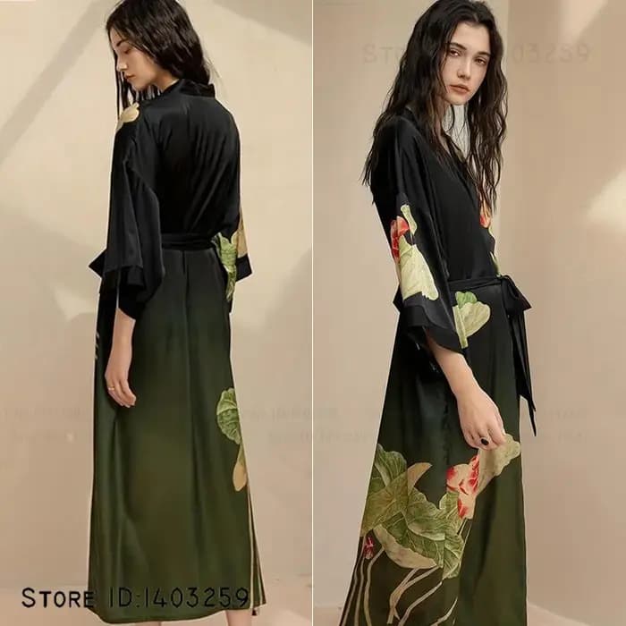 Grande taille femmes longue Robe chemise de nuit imprimé fleuri Kimono peignoir