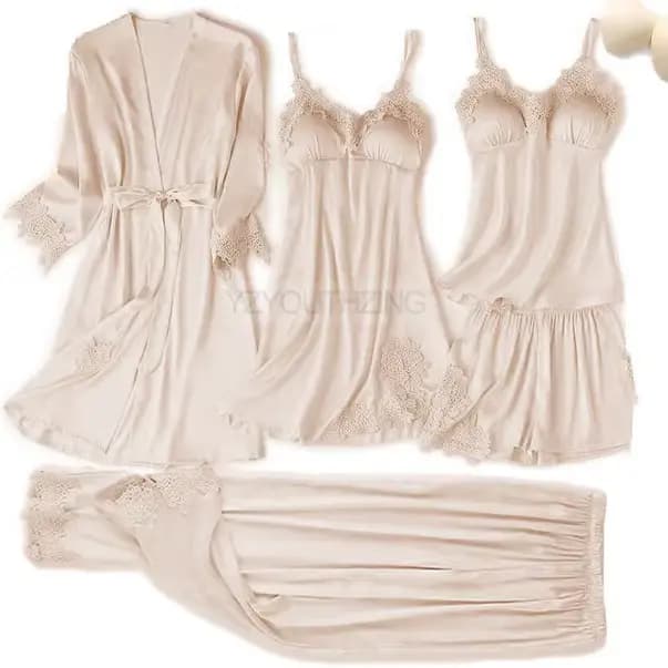Ensemble pyjama Pour femmes dentelle garniture Satin vêtements de nuit Pyjamas Pour Femme