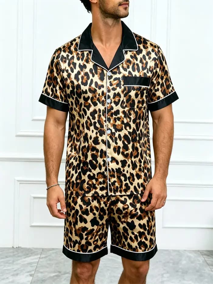 Ensemble de pyjama pour homme en satin à rayures imprimées