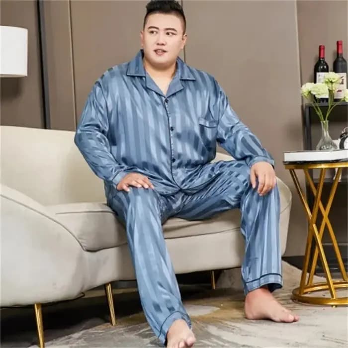 5XL 165kg grande taille pyjamas hommes printemps Satin soyeux vêtements de nuit à manches longues