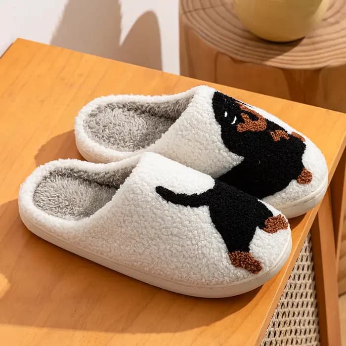 Femmes pantoufles dessin animé mignon intéressant teckel chien intérieur chaud confort léger chambre Couple hiver coton chaussures