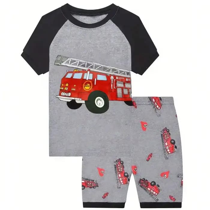 Ensembles de pyjamas à manches courtes pour garçons en bas âge enfants garçon pompiers imprimé ensem