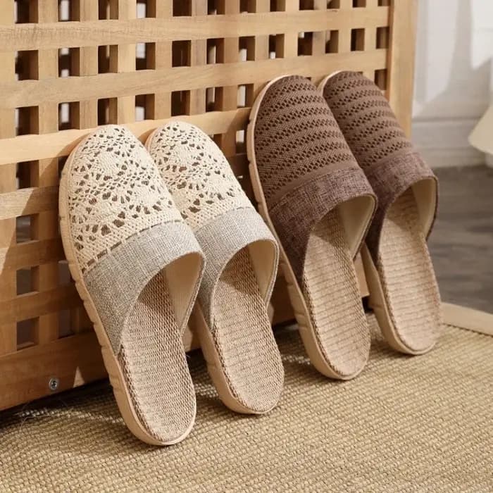 Chaussons d'intérieur respirants en lin pour femmes et hommes