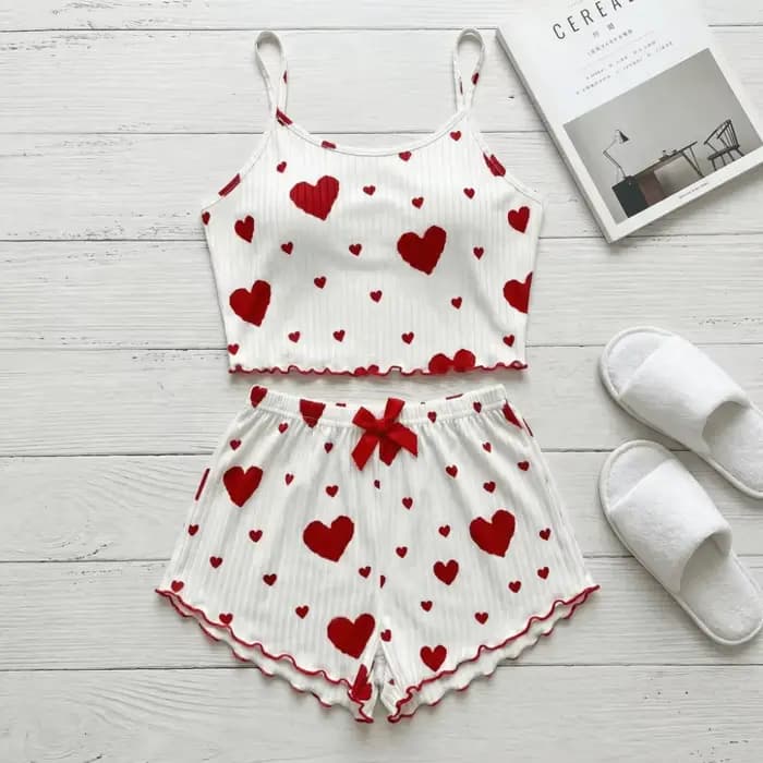 Ensemble de pyjama pour femmes Kawaii Love Heart