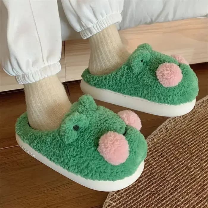 Pantoufles en coton grenouille de dessin animé pour hommes et femmes