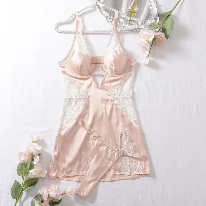 Ellolace Sexy col en V profond robe en Satin Lingerie
