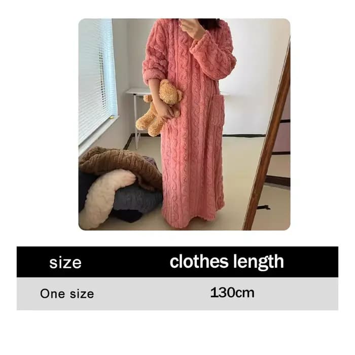 Hiver à manches longues Double poche flanelle chemises de nuit femmes ample solide vêtements