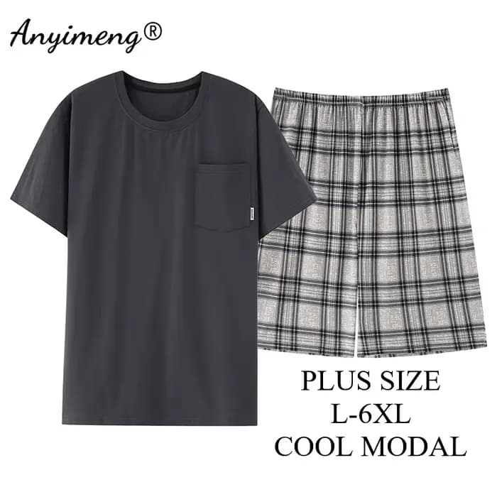 Big Guys grande taille L-6XL pyjama ensembles été nouveaux hommes Modal vêtements de nuit Gentleman minimaliste Pjs