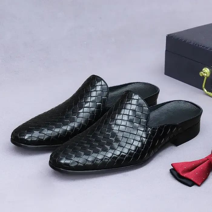 Pantoufles de luxe en cuir véritable pour hommes