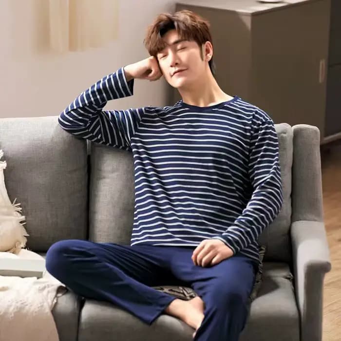 Pyjamas décontractés pour hommes-ensemble de pyjama léger à manches longues printemps/automne pour hommes jeunes et d'âge moyen en automne/hiver