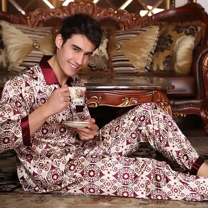 Printemps automne nouveau mâle 2 pièces Pyjamas ensemble vêtements de nuit imprimé à manches longues pantalon Pijamas