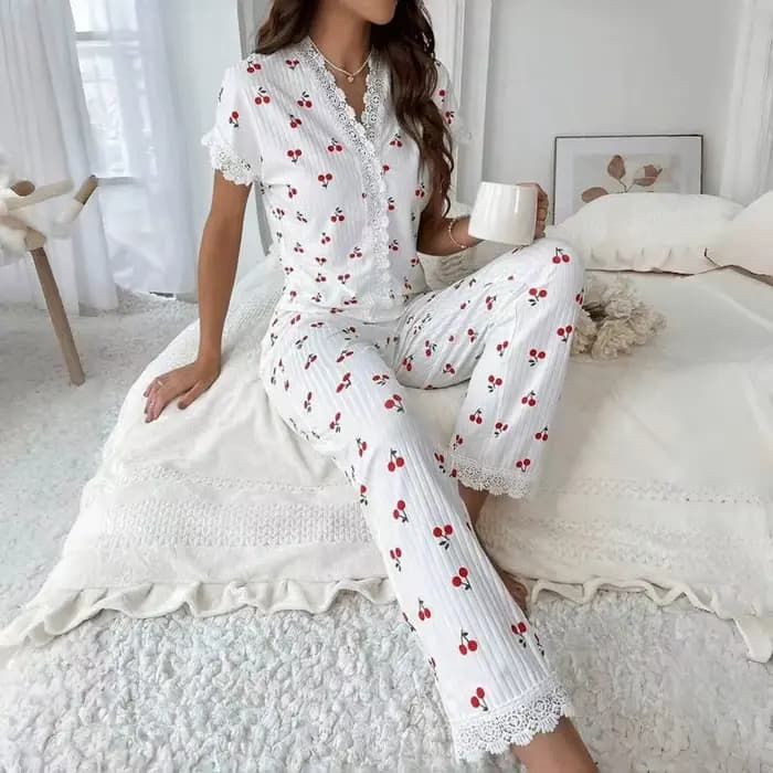 Ensemble pyjama 2 pièces en dentelle pour femmes