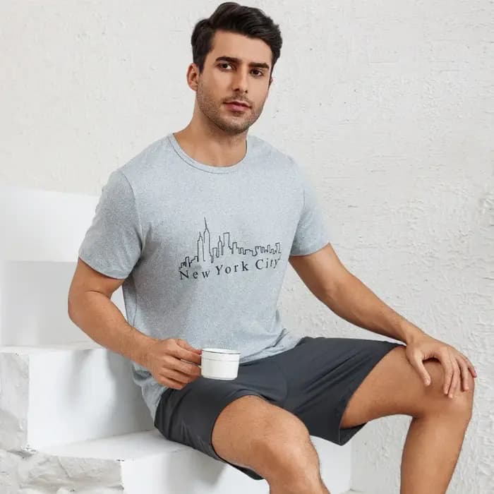 Ensemble pyjama homme avec t-shirt à manches courtes et short – Tenue décontractée d'extérieur et d'intérieur pour l'été