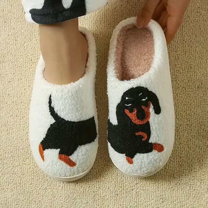 Pantoufles douces et moelleuses pour femme, motif chien, collection automne-hiver, chaussures de cré