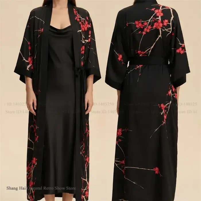 Ensemble 2 pièces de vêtements d'intérieur pour femme : Robe longue élégante à imprimé floral