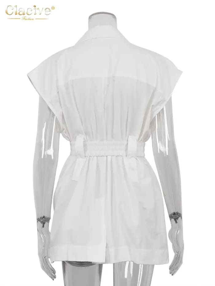 Clacive mode ample blanc coton femmes chemise 2024 élégant revers sans manches chemises décontracté classique solide haut femme vêtements