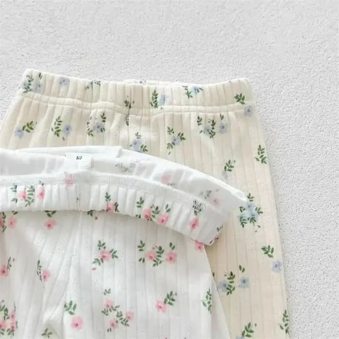  Nouveauté bébé filles imprimé fleuri coton pyjama ensemble à manches longues dentelle garniture deux pièces vêtements