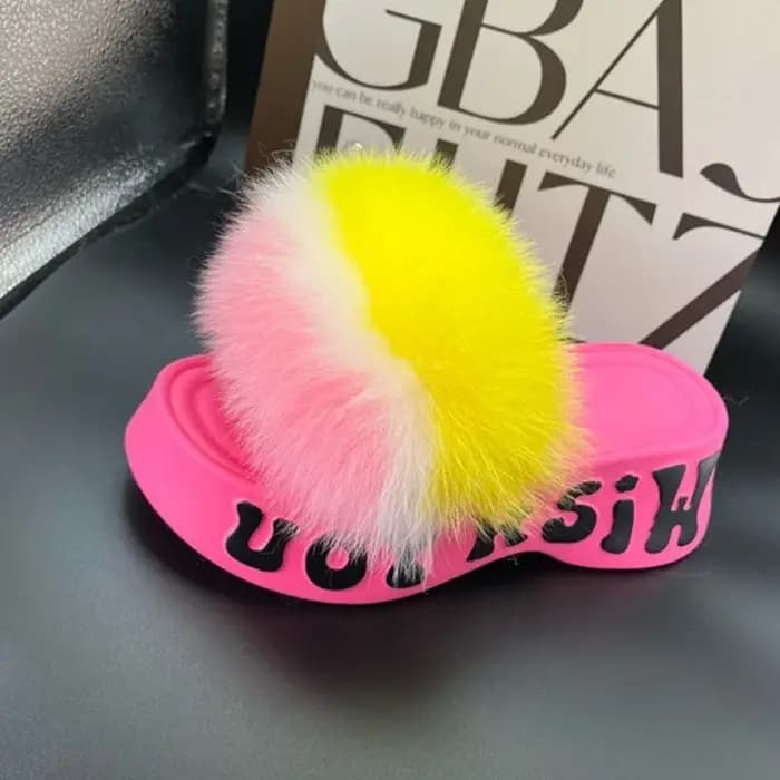 Pantoufles en vraie fourrure de renard pour femme