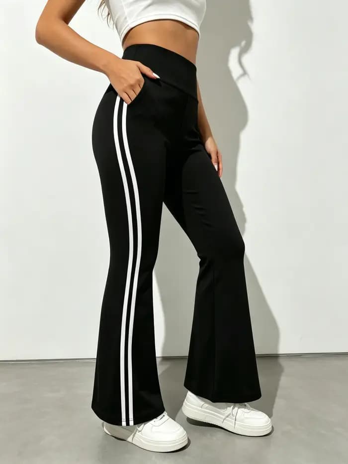 Pantalon évasé décontracté slim taille haute pour femme