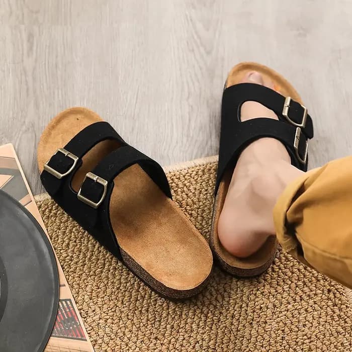 【Double bouton rétro + sensation de pied en liège】 Pantoufles décontractées pour couple pour vêtements d'été