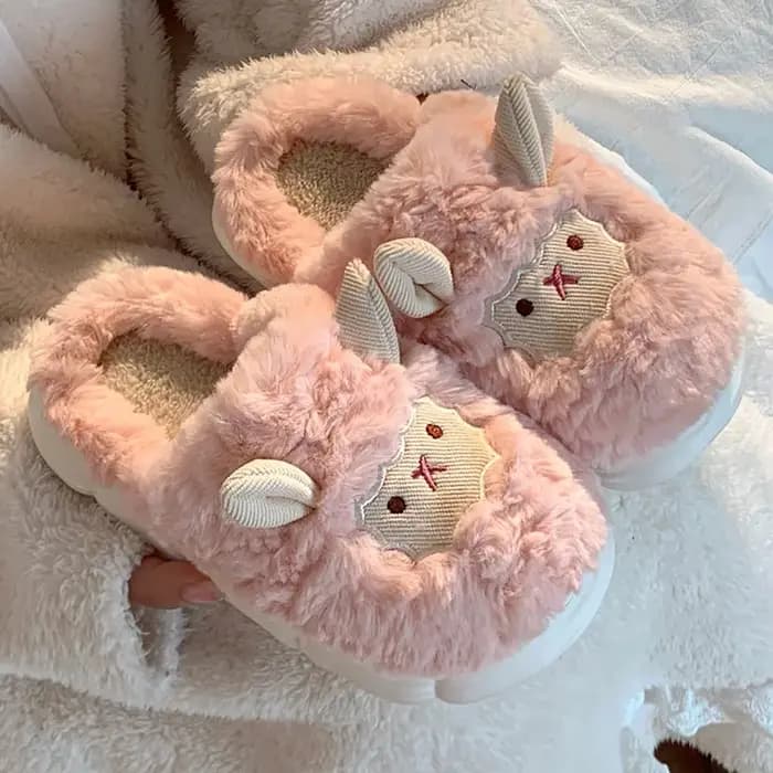Pantoufles moelleuses en forme de mouton pour hommes et femmes, jolies pantoufles d'animaux à la mod