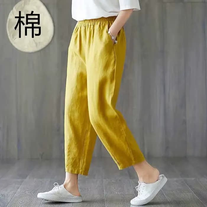 Sarouel en coton et lin pour femme, pantalon décontracté, été