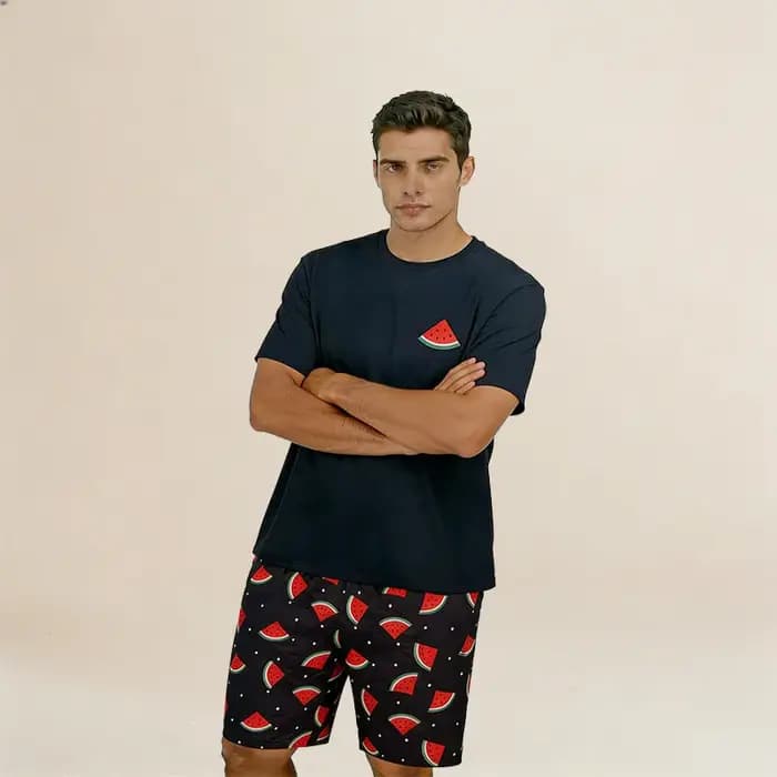 Ensemble pyjama homme avec t-shirt à manches courtes et short – Tenue décontractée d'extérieur et d'intérieur pour l'été